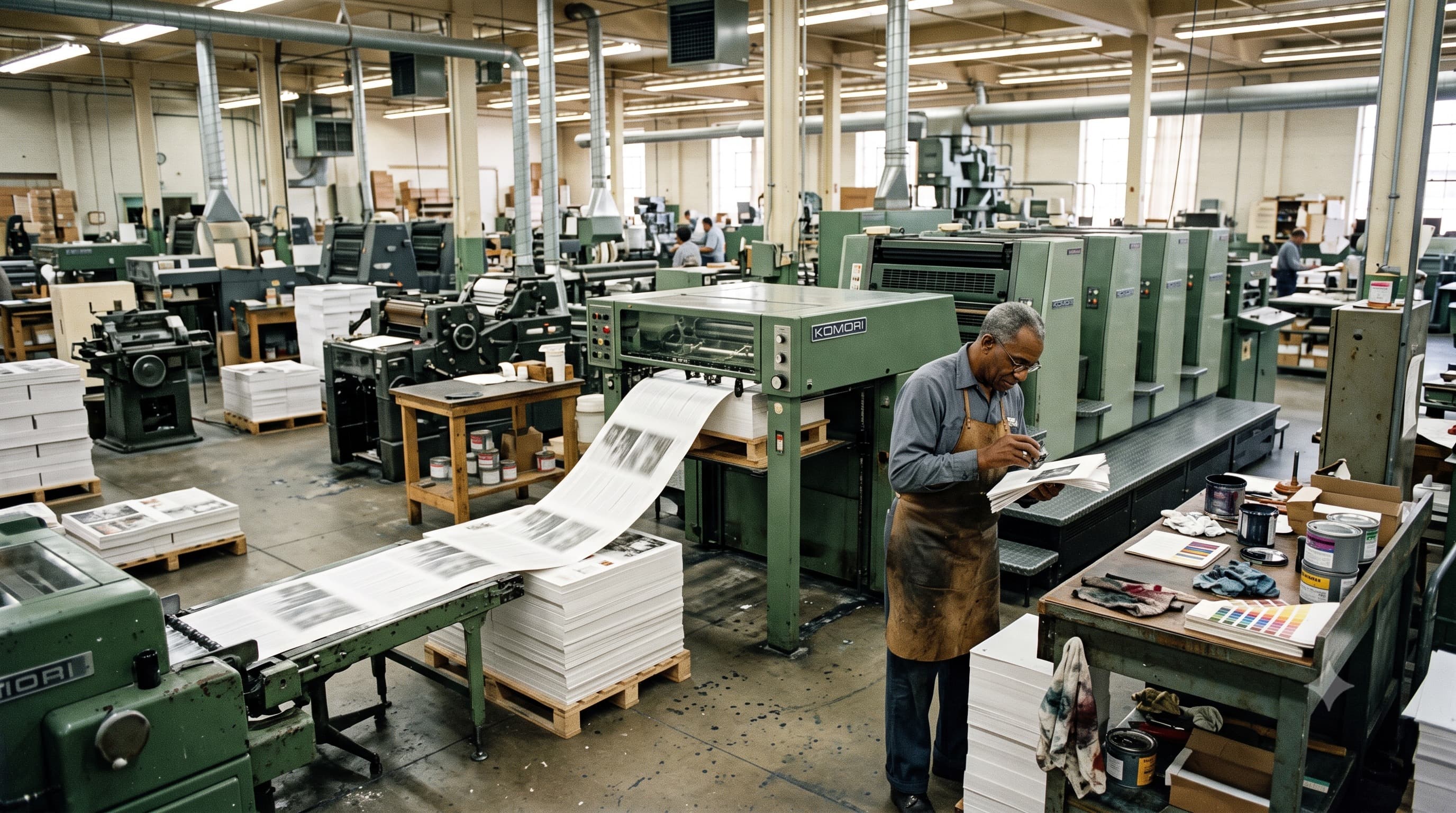 Komori press floor at the BrandBoostPrints print house